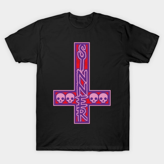 Sinner On Inverted Cross Pink And Purple T-Shirt by Creative Style